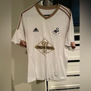 Swansea City White and Gold Jersey Adidas Size Large